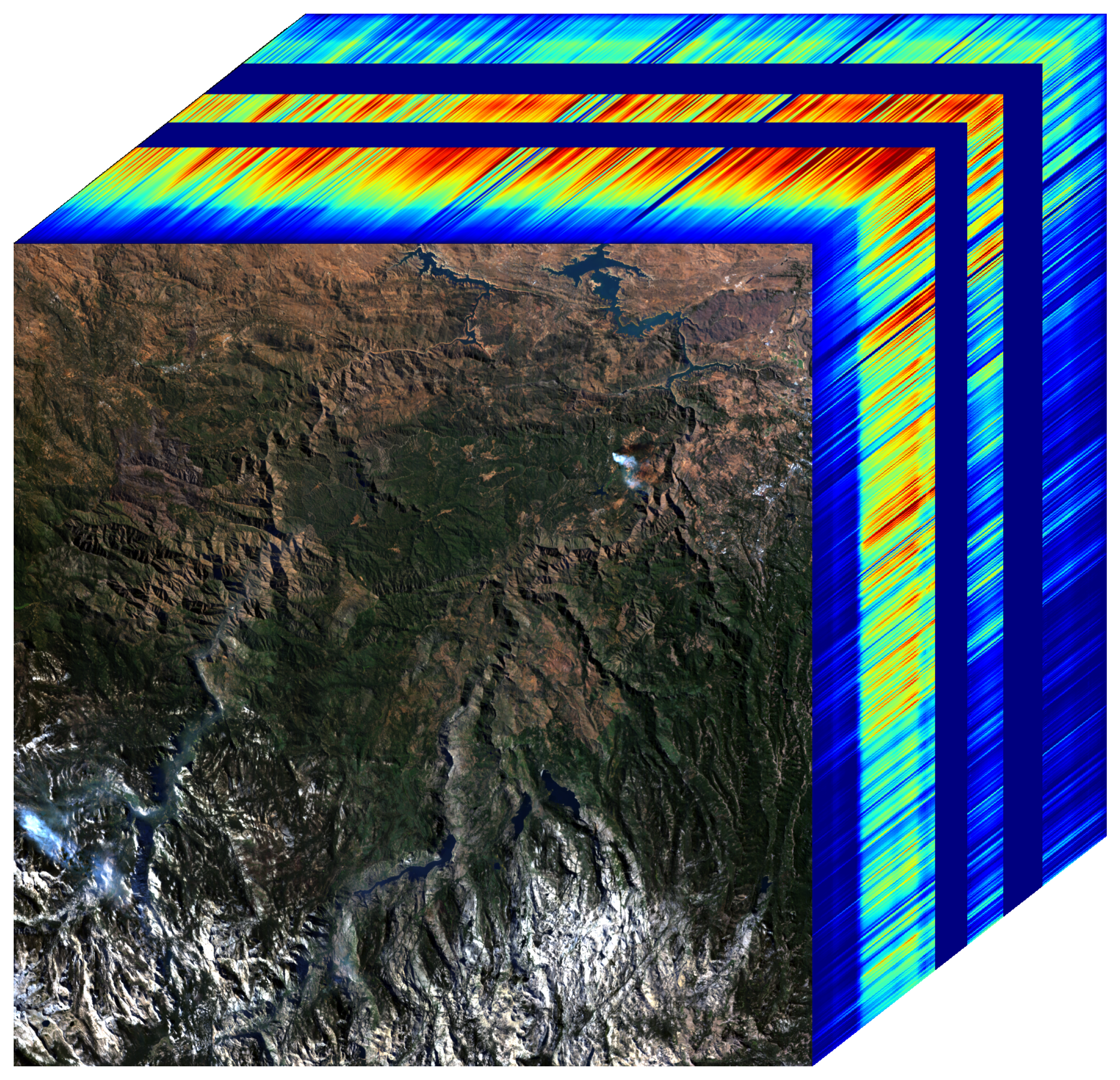 An EMIT data cube showing a fire in California
