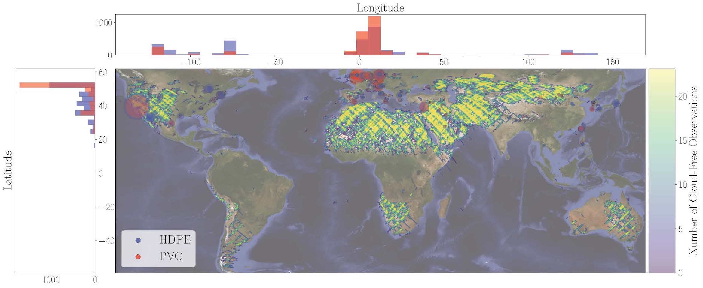 a map of detected plastics