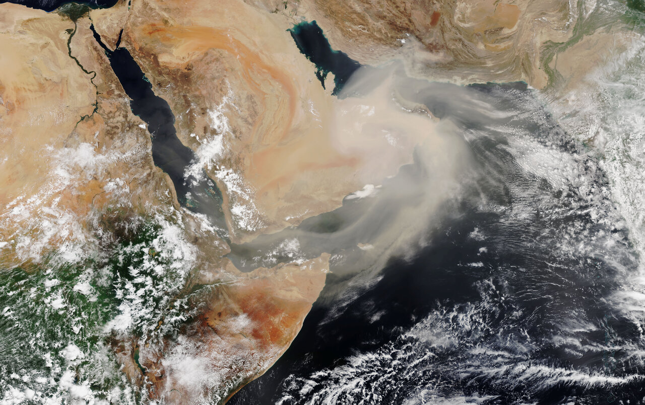 
Dust swirls over the Arabian Peninsula in this image captured by the Suomi NPP satellite in July 2018. NASA’s upcoming Earth Surface Mineral Dust Source Investigation (EMIT) will help scientists better understand the role of airborne dust in heating and cooling the atmosphere.


Credit: NASA Earth Observatory